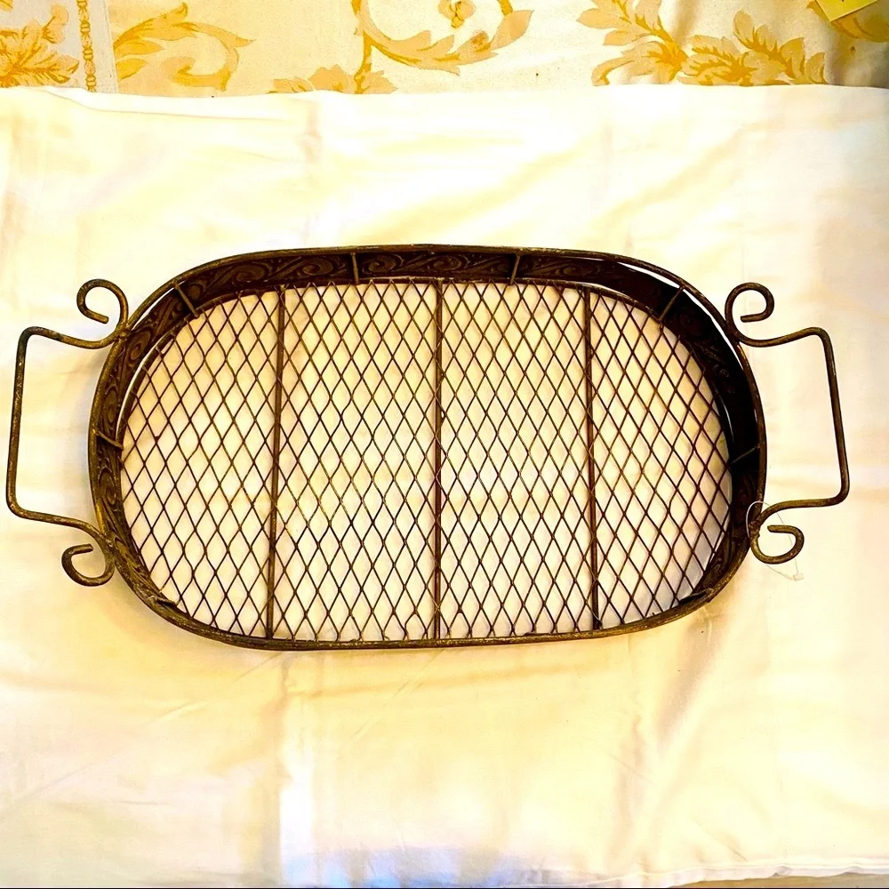 Metal Tray Golden patina look By Pier 1 NWOT